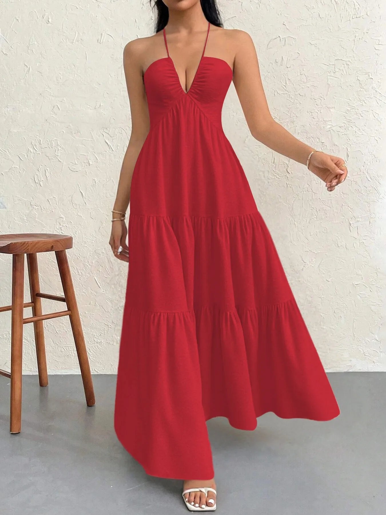 Vestido Halter Midi Escalonado