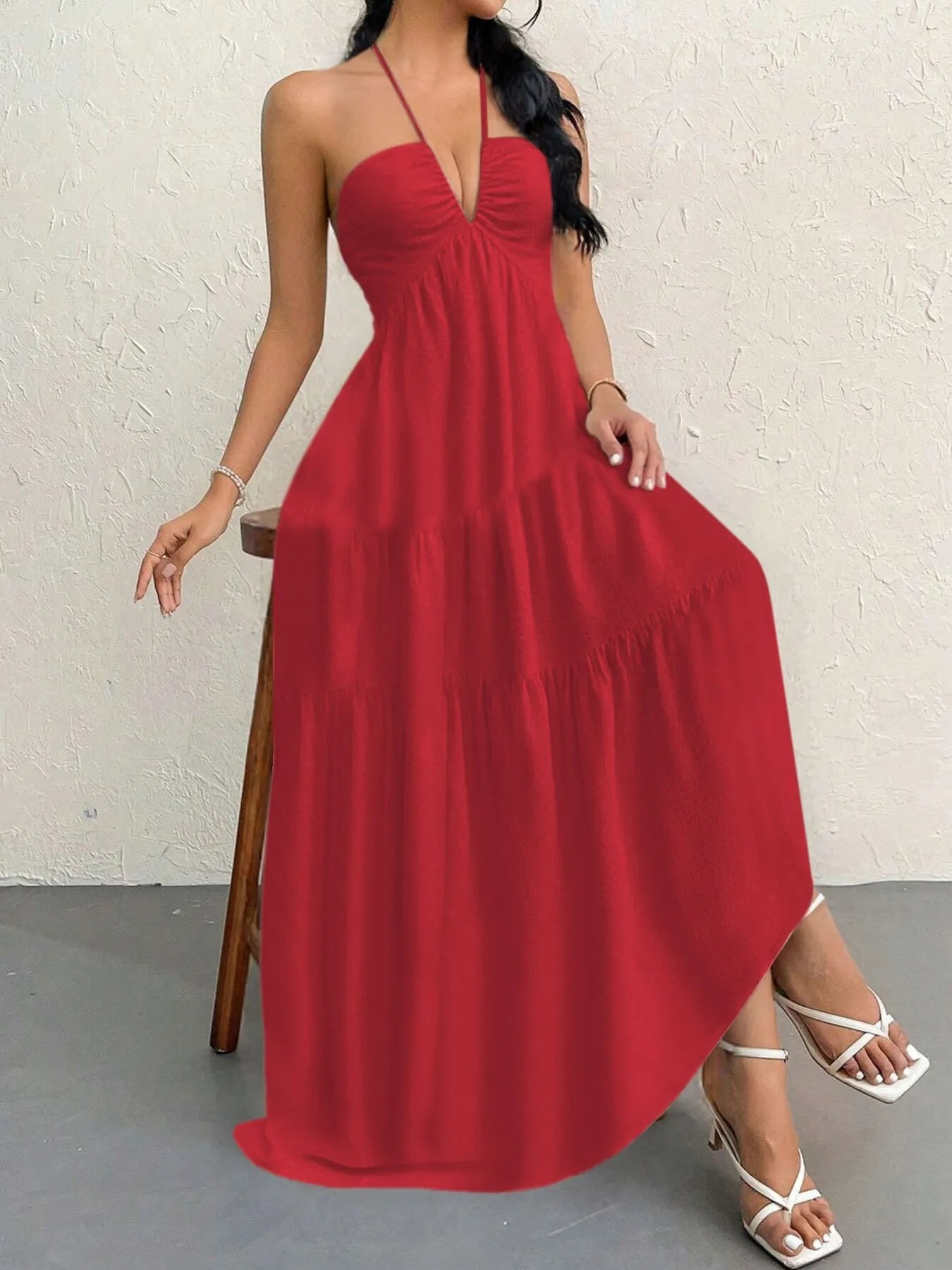 Vestido Halter Midi Escalonado