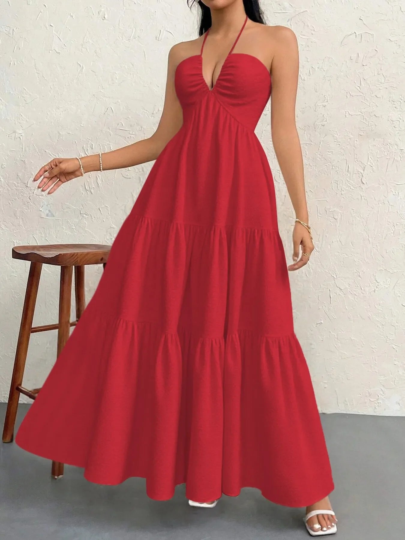 Vestido Halter Midi Escalonado