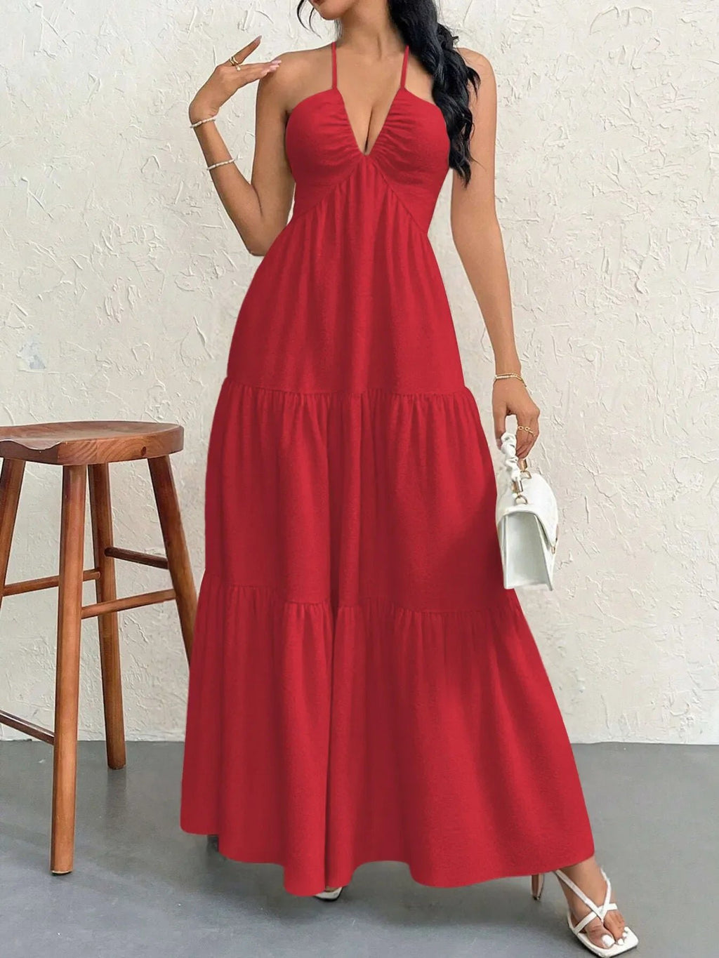 Vestido Halter Midi Escalonado