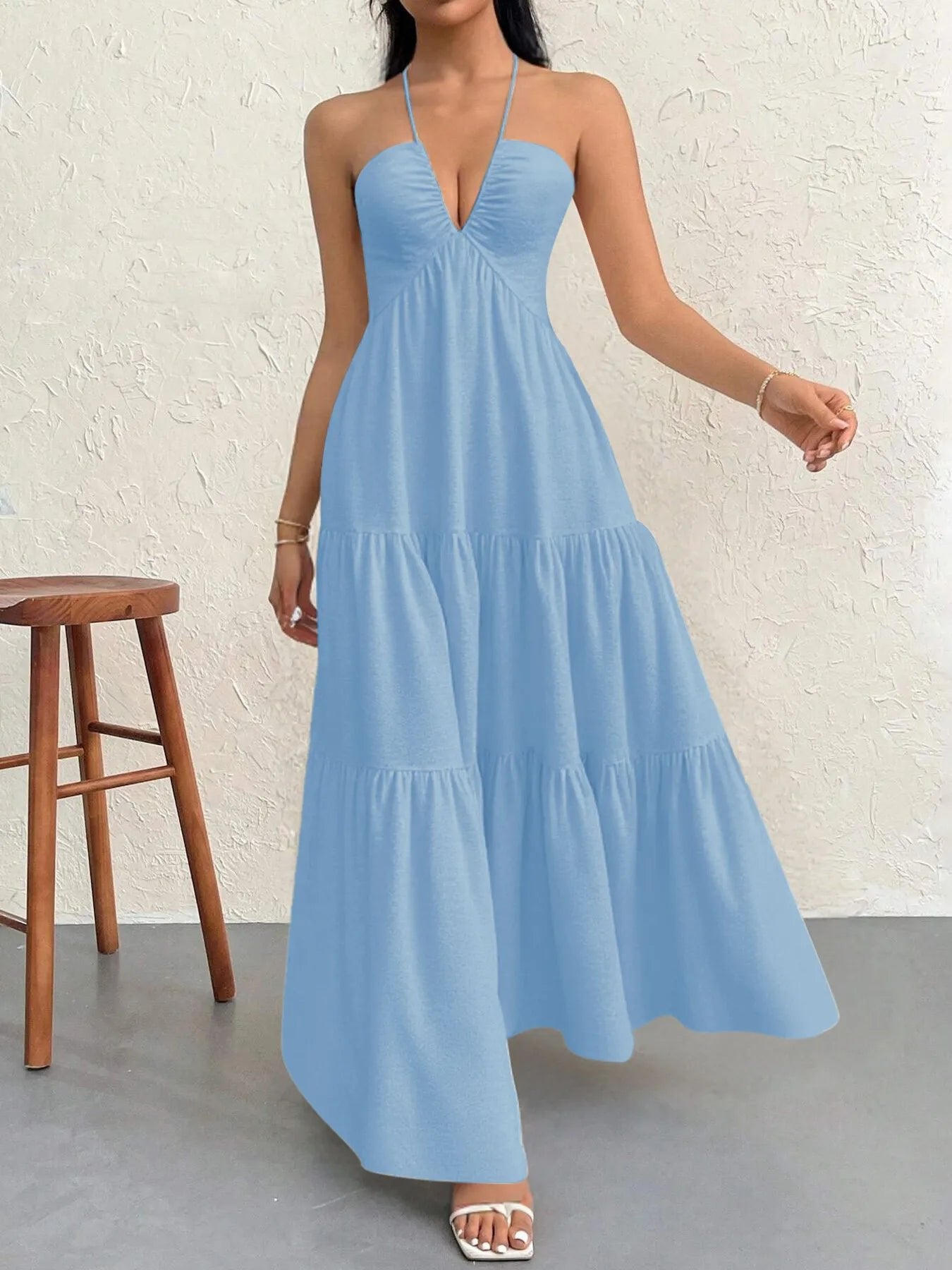 Vestido Halter Midi Escalonado
