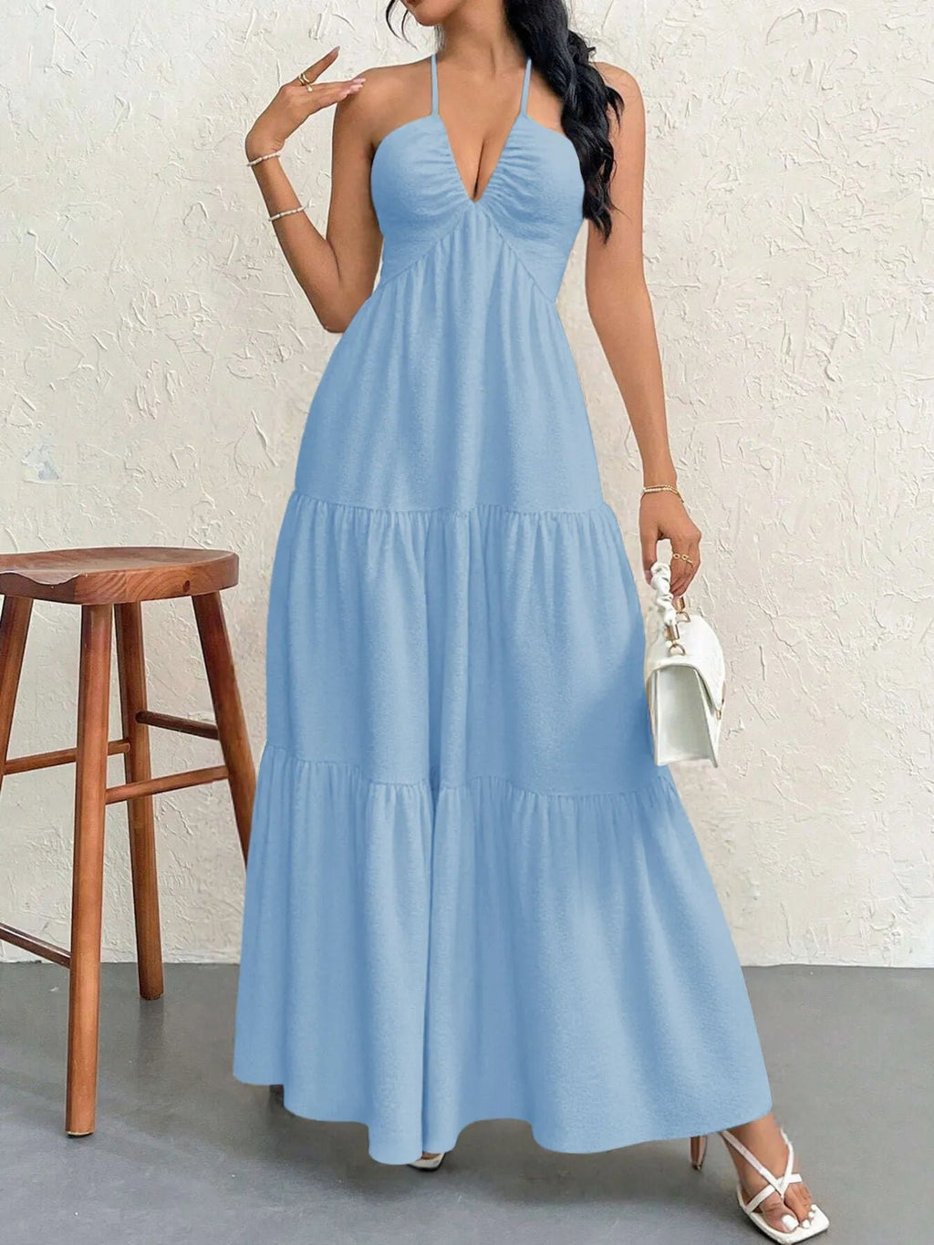 Vestido Halter Midi Escalonado